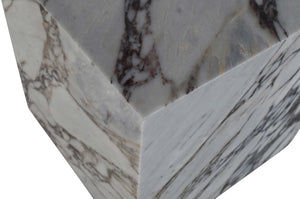 Meridian Furniture Bolzano Genuine Marble Cube End Table Handcrafted Polished Stone Accent for Living Room White 251Viola-ET