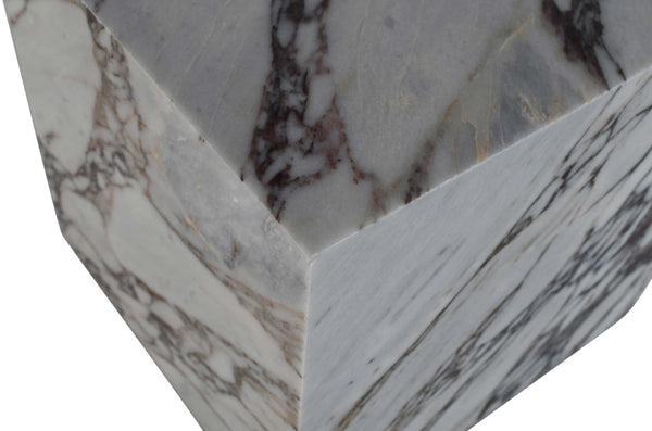 Meridian Furniture Bolzano Genuine Marble Cube End Table Handcrafted Polished Stone Accent for Living Room White 251Viola-ET