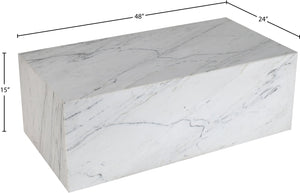 Meridian Furniture Bolzano Genuine Marble Coffee Table with Polished Veined Stone Surface for Modern Living Rooms White Genuine Marble 251White-CT