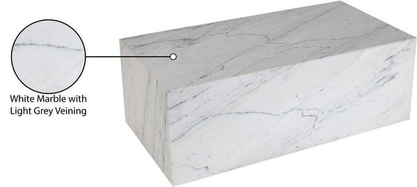 Meridian Furniture Bolzano Genuine Marble Coffee Table with Polished Veined Stone Surface for Modern Living Rooms White Genuine Marble 251White-CT