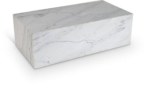 Meridian Furniture Bolzano Genuine Marble Coffee Table with Polished Veined Stone Surface for Modern Living Rooms White Genuine Marble 251White-CT