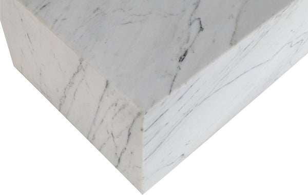 Meridian Furniture Bolzano Genuine Marble Coffee Table with Polished Veined Stone Surface for Modern Living Rooms White Genuine Marble 251White-CT