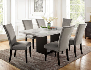 English Elm Attractive Genuine Marble Top Dining Table Solid Wood Base Seats Six Transitional B2741S00761