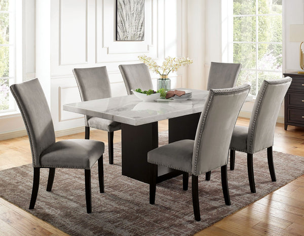 English Elm Attractive Genuine Marble Top Dining Table Solid Wood Base Seats Six Transitional B2741S00761