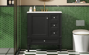 English Elm 30 30 Inch Bathroom Vanity with Ceramic Sink, Modern Compact 3-Drawer Storage Cabinet for Small Baths Black N710P247499B