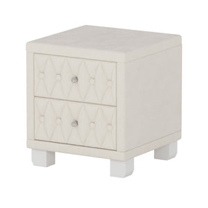 English Elm Elegant Velvet Upholstered Nightstand with Crystal Knobs Tufted Glam Bedside Storage Beige N733P210398A