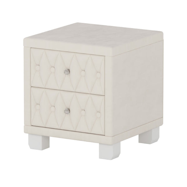 English Elm Elegant Velvet Upholstered Nightstand with Crystal Knobs Tufted Glam Bedside Storage Beige N733P210398A