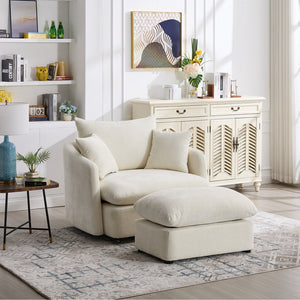 English Elm 360° 360 Swivel Oversized Chenille Armchair with Pocket Spring Seat and Three Throw Pillows Beige W1361S00094