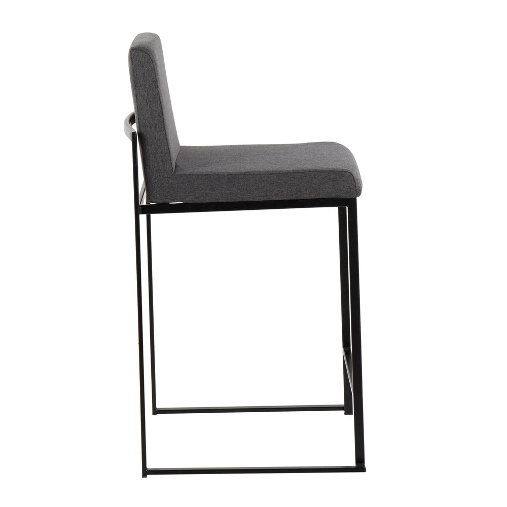 English Elm Fuji High-Back Counter Stool Set Of 2 In Black Steel & Charcoal Fabric - Modern Comfort & Style B202P221950