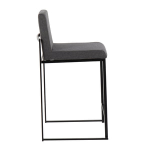 English Elm Fuji High-Back Counter Stool Set Of 2 In Black Steel & Charcoal Fabric - Modern Comfort & Style B202P221950