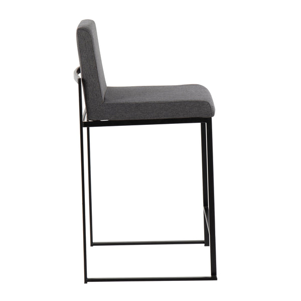English Elm Fuji High-Back Counter Stool Set Of 2 In Black Steel & Charcoal Fabric - Modern Comfort & Style B202P221950