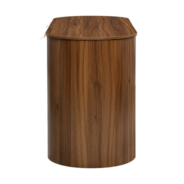 English Elm Storage Writing Desk with Curved Base Open Shelves and Drawers for Home Office Dark Walnut N757P306285D