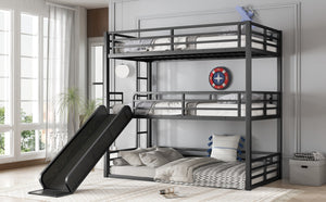 English Elm Twin Xl Metal Triple Bunk Bed With Slide, Heavy-Duty Design, Safety Guardrails, Space-Saving Solution W1580S00170-GIGA