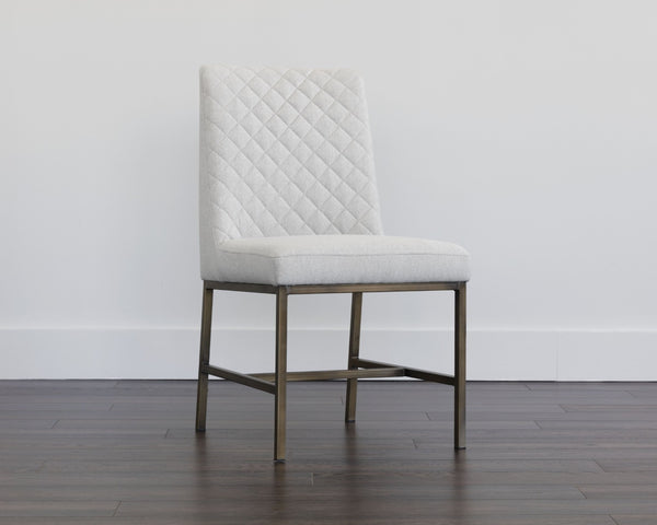 Sunpan LEIGHLAND Dining Chair - Elegant Diamond Stitching with Antique Brass Frame for Timeless Comfort Light Grey 102250