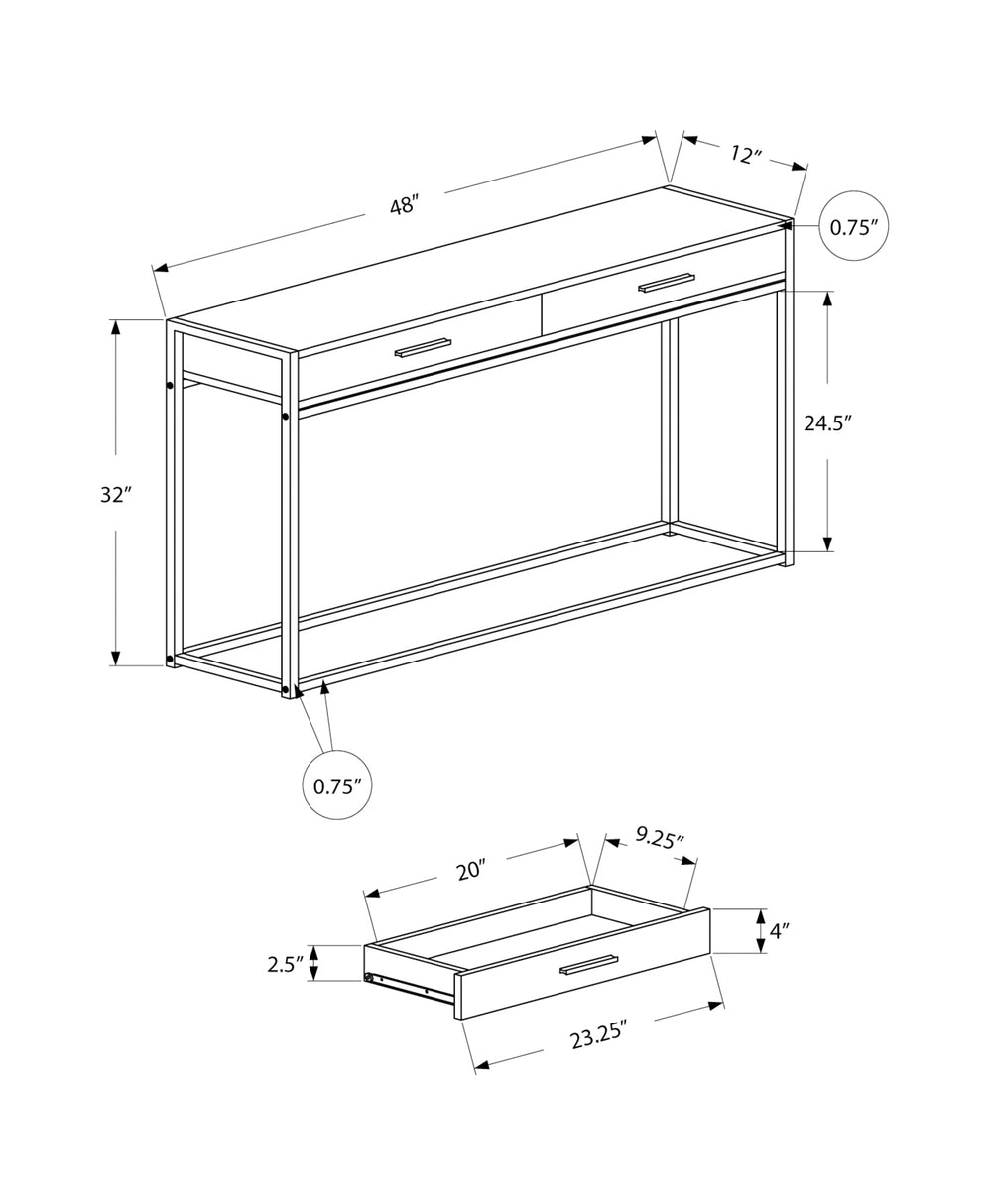 English Elm Accent Table with Storage Drawer and Glass Shelf, Modern Metal Frame End Table for Living Room Bedroom taupe 50 L x 15 W x 6 H B2710P219319