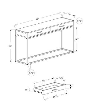 English Elm Accent Table with Storage Drawer and Glass Shelf, Modern Metal Frame End Table for Living Room Bedroom taupe 50 L x 15 W x 6 H B2710P219319