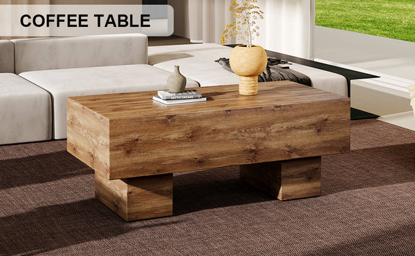 English Elm This modern rectangular coffee table with wood texture MDF, 300 lb capacity, easy 10-15 min assembly W1151P271517