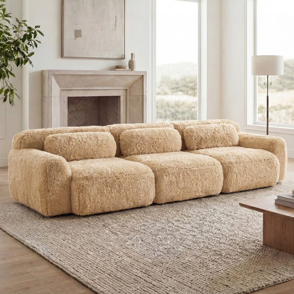English Elm 114''soft Plush Modular Sectional Sofa with Cloud Cushions for Living Room Theater Light Khaki W714S01567
