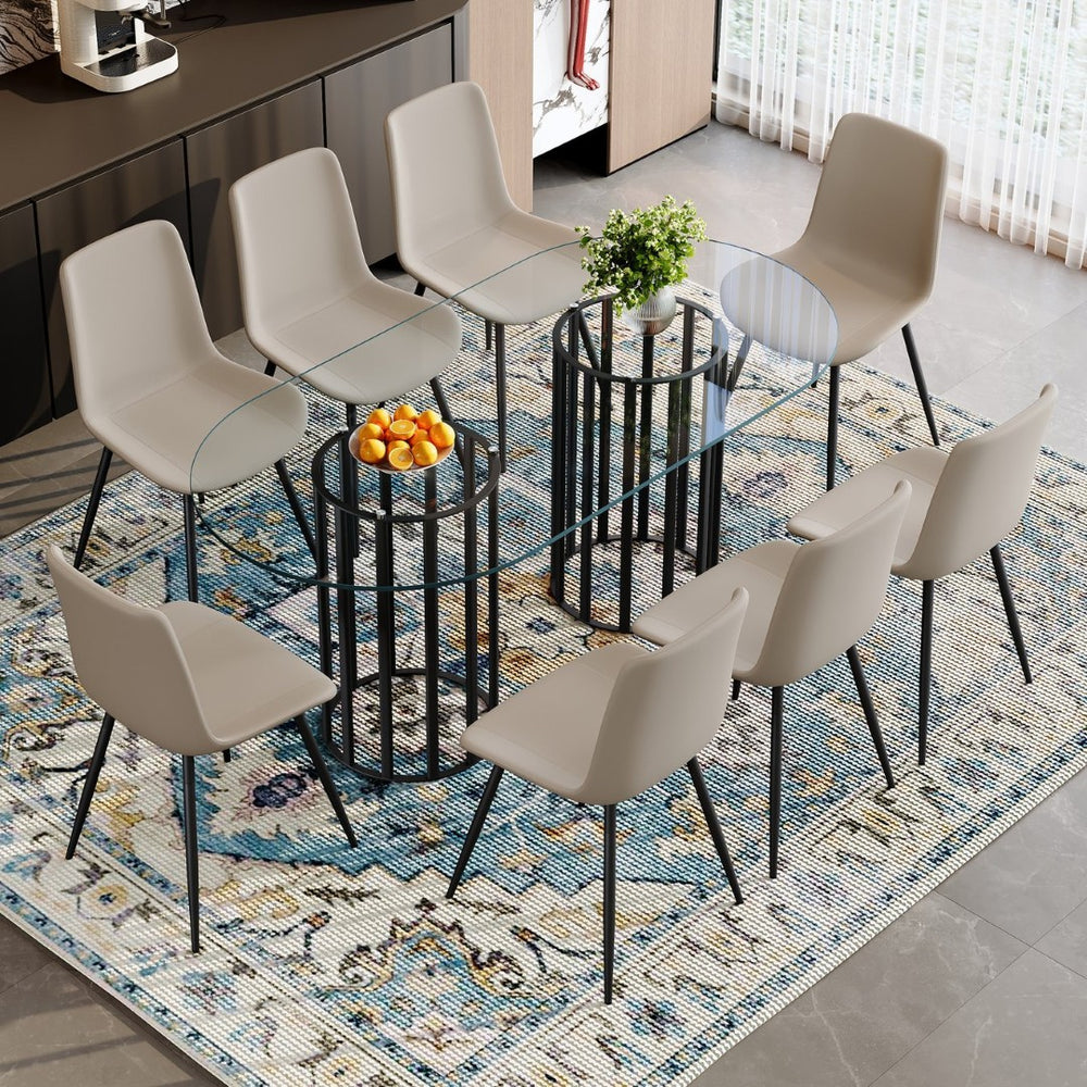 English Elm Table and Chair Set Oval Tempered Glass Seats 8 Light Luxury Dining Room W1151S04751