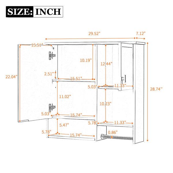 English Elm 29'' Wall Mounted Bathroom Cabinet with Mirror Towel Bar and Adjustable Shelving N710P209440E