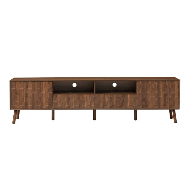 English Elm 78 Inch Walnut Entertainment Center Fluted Doors Solid Wood Legs for Living Room N710P372591P