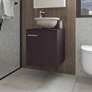 English Elm FM Modern Floating Bathroom Vanity with Integrated Sink and Soft-Close Door for Sleek Storage Wenge 26.4 L x 22.4 W x 11.4 H B128P293880