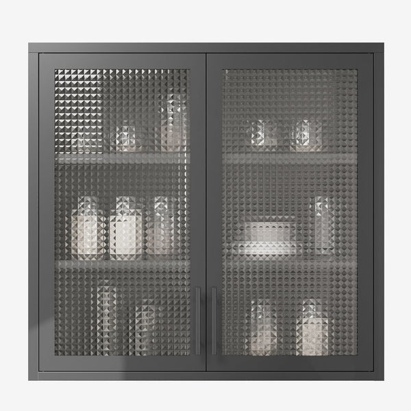 English Elm Retro Wall-Mounted Cabinet With Hazy Glass Doors & Adjustable Shelves For Stylish Home Storage Solutions W2378P176276-GIGA