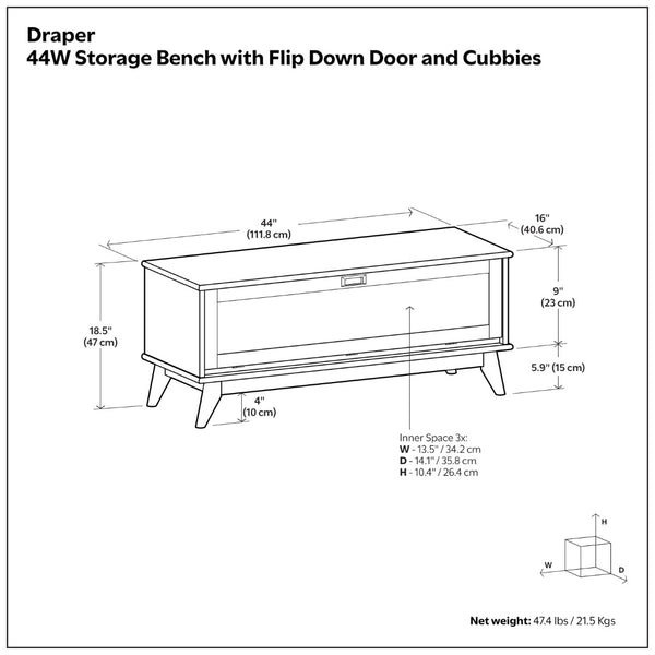 English Elm Draper Solid Wood Flip Top Storage Bench with Tapered Legs for Entryway or Bedroom B136P478331