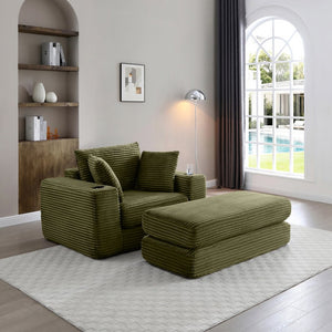 English Elm 52.4'' Boneless Foam Chaise Lounge Convertible Corduroy Sofa Bed for Living Room Green W1117P410665