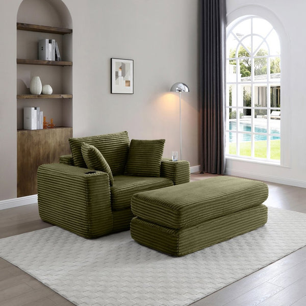 English Elm 52.4'' Boneless Foam Chaise Lounge Convertible Corduroy Sofa Bed for Living Room Green W1117P410665