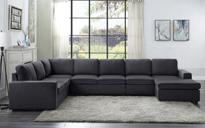 English Elm Hayden Seven Seat Modular Sectional Sofa with Reversible Chaise in Linen Fabric Dark Gray B061S00239