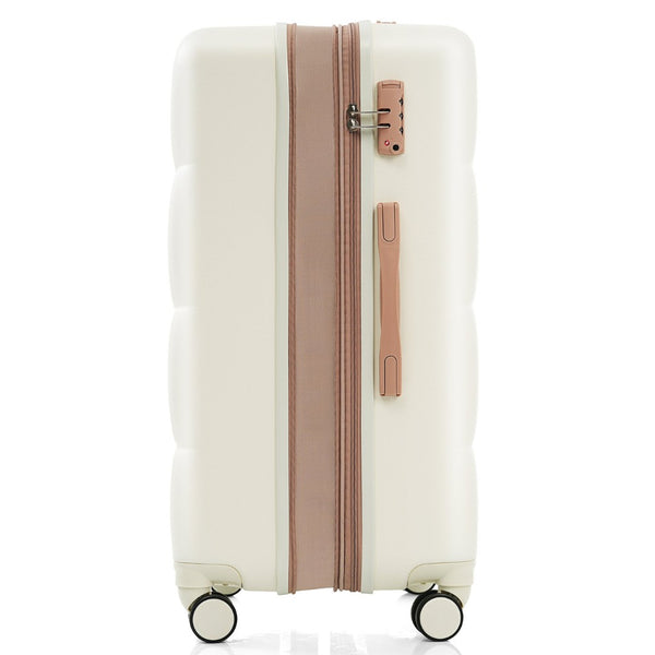 English Elm Luggage 3 Piece Abs Hard Shell Set with Usb Port Cup Holder and Spinner Wheels Beige+Gold N726P170956R