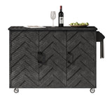 English Elm K&K 51.2"W 3D Wave Stripes Ash Veneer (Not Cheap Paper) Kitchen Island With Drop Leaf, Farmhouse Kitchen Island On Wheels With Internal Storage Rack, Rolling Kitchen Cart(Black)