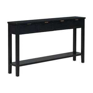 English Elm U_style Contemporary Console Table with 4 Drawers Pine Legs Open Shelf Foyer N711P218638B