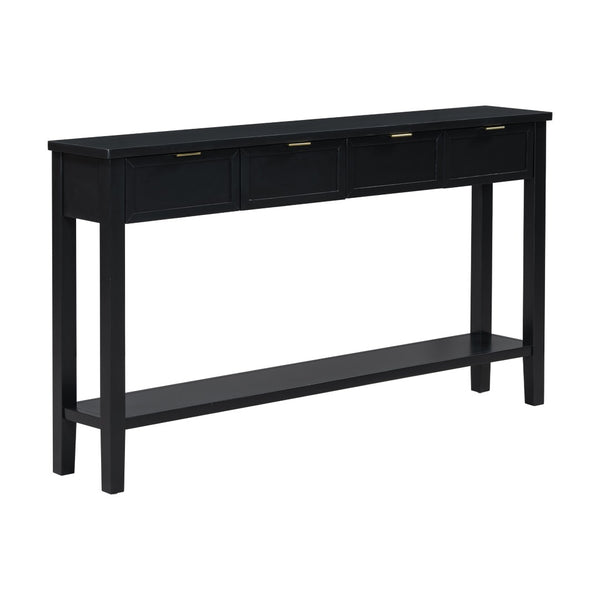English Elm U_style Contemporary Console Table with 4 Drawers Pine Legs Open Shelf Foyer N711P218638B