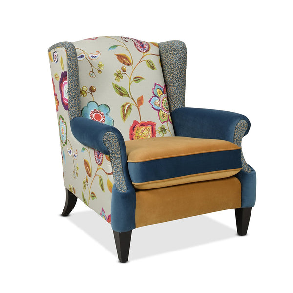 English Elm Jennifer Taylor Home - Anya Boho Chic Wingback Accent Chair - Vibrant Floral & Leopard Print In Blue-Teal & Yellow-Gold B2719P238252