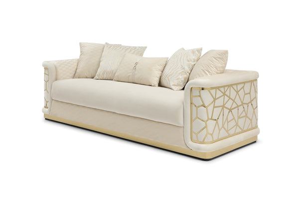 English Elm Talia Sofa with Kiln-Dried Hardwood Frame, Patterned Accents & Gloss Brass Trim for Modern Living Room Ivory 35 L x 26 W x 92 H B078P301556