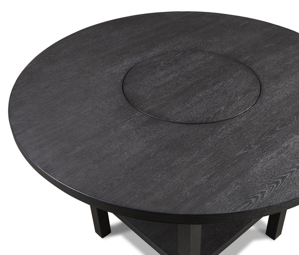 English Elm 1pc Counter Height Round Dining Table 54" with Lazy Susan Charcoal Finish Rustic-Modern Design B011P261860