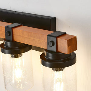 English Elm 4-light Matte Black Wood Accent Wall Sconce with Clear Glass Shades for Modern Homes W5008P388938