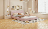 English Elm Queen Size Upholstered Bed With Tufted Headboard, Modern Velvet Platform Bed , No Box Spring Required, Pink