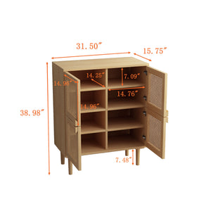 English Elm 4-Doors Rattan Mesh Storage Cabinet with Solid Wood Legs and Adjustable Shelves for Stylish Organization Natural W757P198553