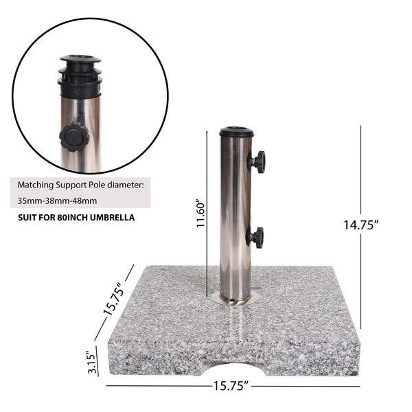 English Elm Christopher Knight Home® - UM-HOLDER Square 55lbs Granite Umbrella Base - Natural Grey Stainless Steel, Sleek 19x19x6.5" Stable Support N775P256432N