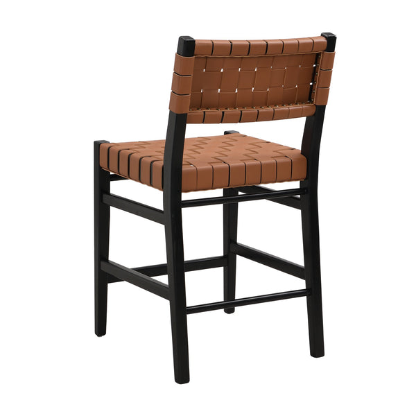 English Elm Christopher Knight Home® - 24.25'' 24.25" Classic Counter Stools Set of 2 Brown PU with Braided Leather Back & Rubberwood Legs, 24.25" 74690.00BRN