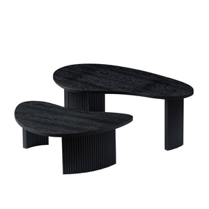 English Elm 2-piece Asymmetrical Nesting Coffee Table Set Sculptural Mdf Organic Shapes Living Room Black W2582P402266