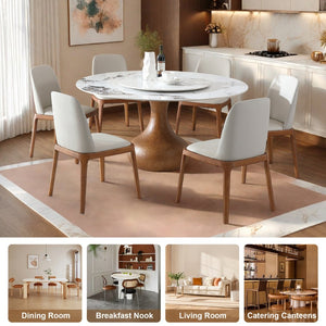 English Elm 53" Round Sintered Stone Dining Table With Elegant Marble Finish & Lazy Susan For Compact Spaces P2 W2699S00020-GIGA