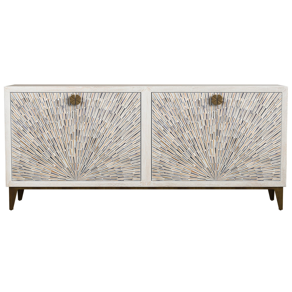 Basset Mirror Astrid Server - Modern Boho Chic With Sunburst Design, Solid Mango Frame, And Cord Management Features White Mango Wood,Bone,Resin 2524-dr-576
