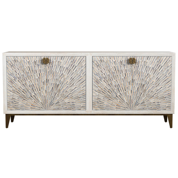 Basset Mirror Astrid Server - Modern Boho Chic With Sunburst Design, Solid Mango Frame, And Cord Management Features White Mango Wood,Bone,Resin 2524-dr-576