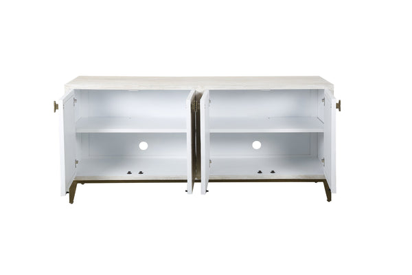 Basset Mirror Astrid Server - Modern Boho Chic With Sunburst Design, Solid Mango Frame, And Cord Management Features White Mango Wood,Bone,Resin 2524-dr-576