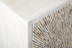 Basset Mirror Astrid Server - Modern Boho Chic With Sunburst Design, Solid Mango Frame, And Cord Management Features White Mango Wood,Bone,Resin 2524-dr-576