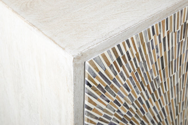 Basset Mirror Astrid Server - Modern Boho Chic With Sunburst Design, Solid Mango Frame, And Cord Management Features White Mango Wood,Bone,Resin 2524-dr-576